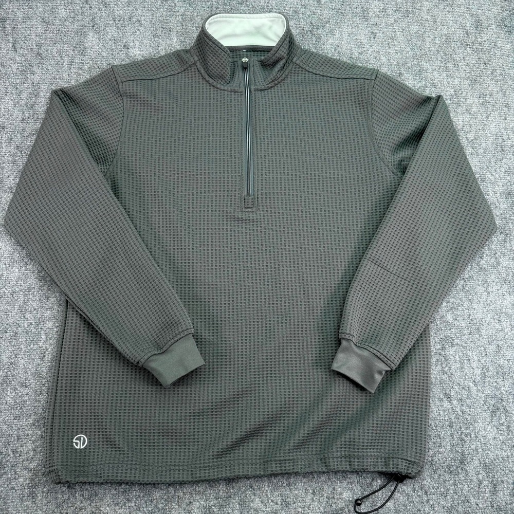 Straight Down Pullover Mens Small Grey Waffle Knit Quarter Zip Polyester Golf